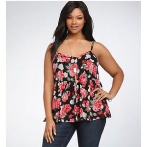 Torrid  Sleeveless Swing Top Sz 3x Black Roses Sweetheart Neckline Peplum Lined